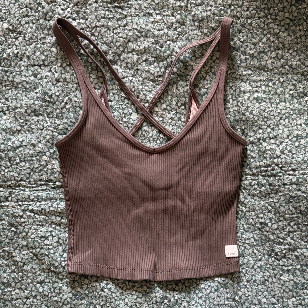 Vuori Green Ribbed Tank with Cross Straps